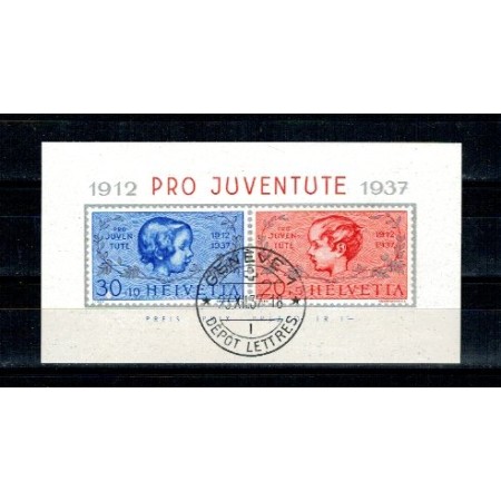 Elvetia 1937 - Pro Juventute, colita stampilata Elvetia 1937 - Pro Juventute, colita stampilata