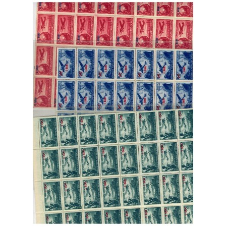 1952 - posta aeriana, valori mari, supratipar, fragmente de coli 1952 - posta aeriana, valori mari, supratipar, fragmente de coli