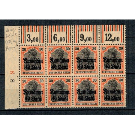1918 - Ocup. germana, Mi12WOR bloc de 8 neuzat
