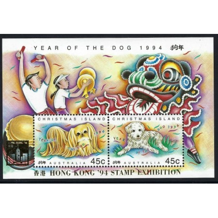 Christmas Island 1994 - caini, expo Hong Kong, colita neuzata