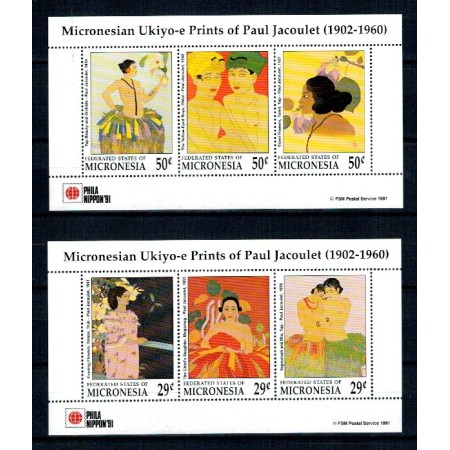 Micronesia 1991 - Paul Jacoulet, pictura, serie KLB neuzate Micronesia 1991 - Paul Jacoulet, pictura, serie KLB neuzate