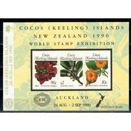 Cocos (Keeling) Islands 1990 - Flori, bloc timbre autocolant, ne
