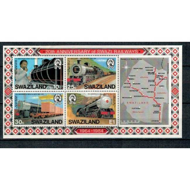 Swaziland 1984 - locomotive, trenuri, bloc neuzat Swaziland 1984 - locomotive, trenuri, bloc neuzat