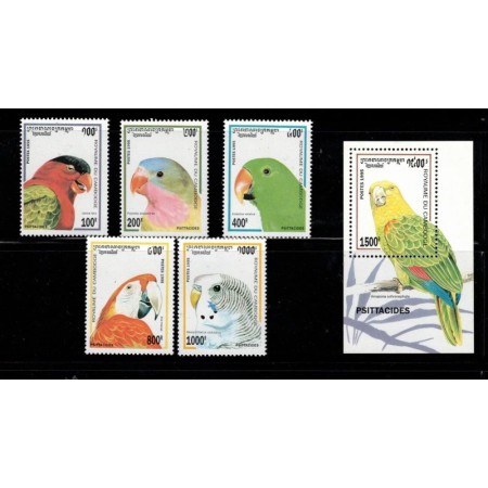 Cambodge 1995 - Pasari, papagali, serie+colita neuzata