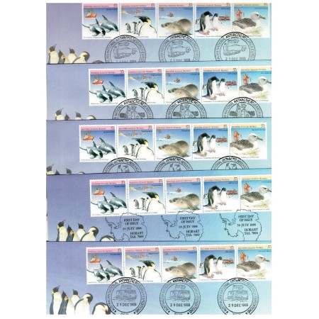 Australian Antarctic 1988 - Fauna, lot 5 plicuri FDC Australian Antarctic 1988 - Fauna, lot 5 plicuri FDC