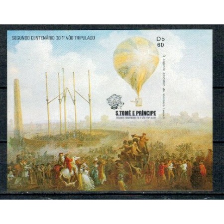 Sao Tome 1983 - Balon cu aer cald, Montgolfier, colita ndt neuza