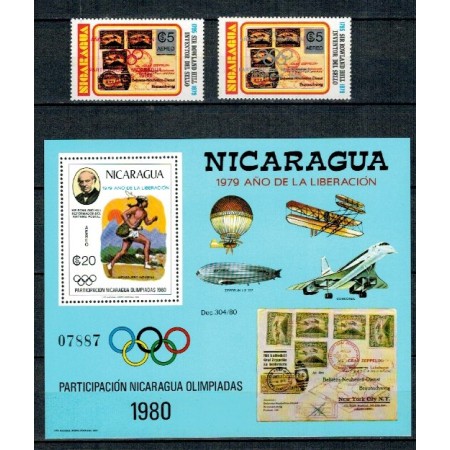 Nicaragua 1980 - Jocuri Olimpice, timbre cu supratipar + colita  Nicaragua 1980 - Jocuri Olimpice, timbre cu supratipar + colita