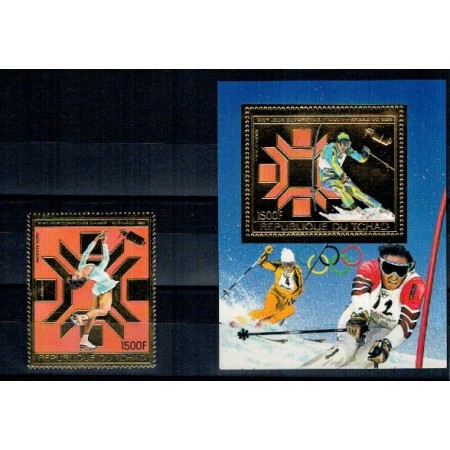 Tchad 1983 - Jocurile Olimpice de iarna, gold, serie+colita neuz Tchad 1983 - Jocurile Olimpice de iarna, gold, serie+colita neuz