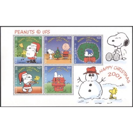 Gibraltar 2001 - Craciun, desene animate, Snoopy, bloc neuzat Gibraltar 2001 - Craciun, desene animate, Snoopy, bloc neuzat
