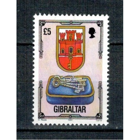 Gibraltar 1994 - Stema, arhitectura, 5Pound, neuzata Gibraltar 1994 - Stema, arhitectura, 5Pound, neuzata