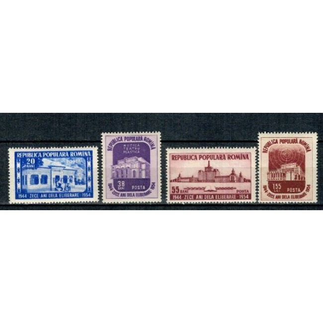1954 - Zece ani de la eliberare, cladiri, serie neuzata
