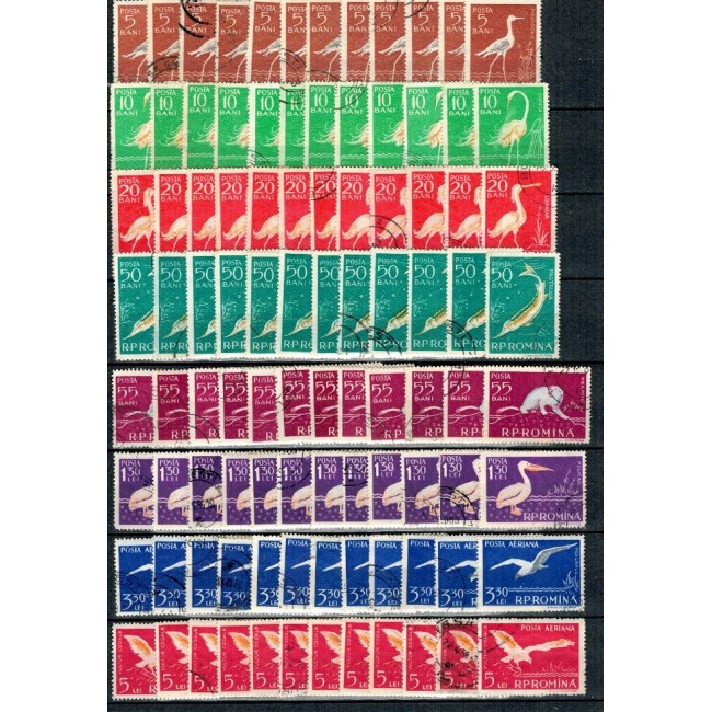 Romania 1957 - Fauna din Delta, lot 12 serii stampilate Romania 1957 - Fauna din Delta, lot 12 serii stampilate