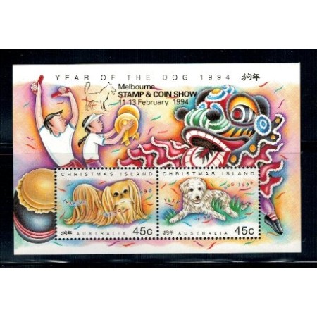 Christmas Island 1994 - caini, expo Melbourne, colita neuzata