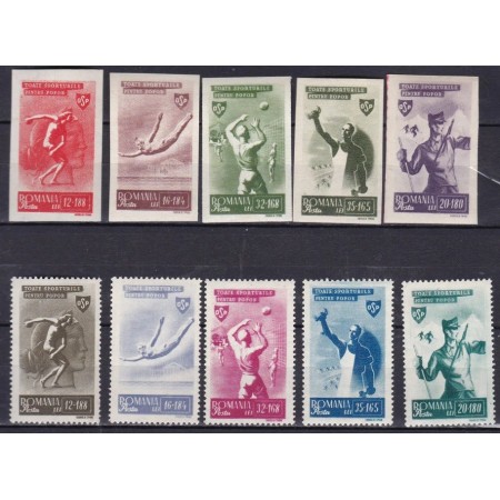 1945 - OSP, sport, serie dantelata si nedantelata neuzata 1945 - OSP, sport, serie dantelata si nedantelata neuzata
