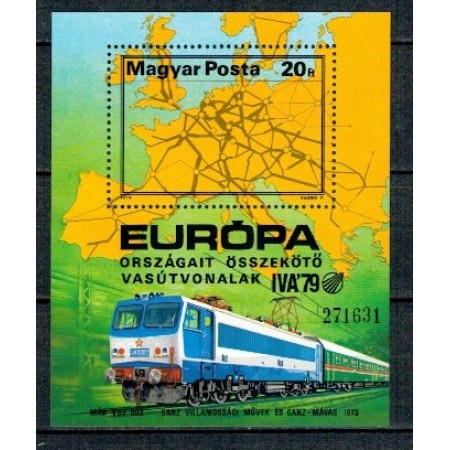 Ungaria 1979 - Caile ferate Europene, tren, colita neuzata Ungaria 1979 - Caile ferate Europene, tren, colita neuzata