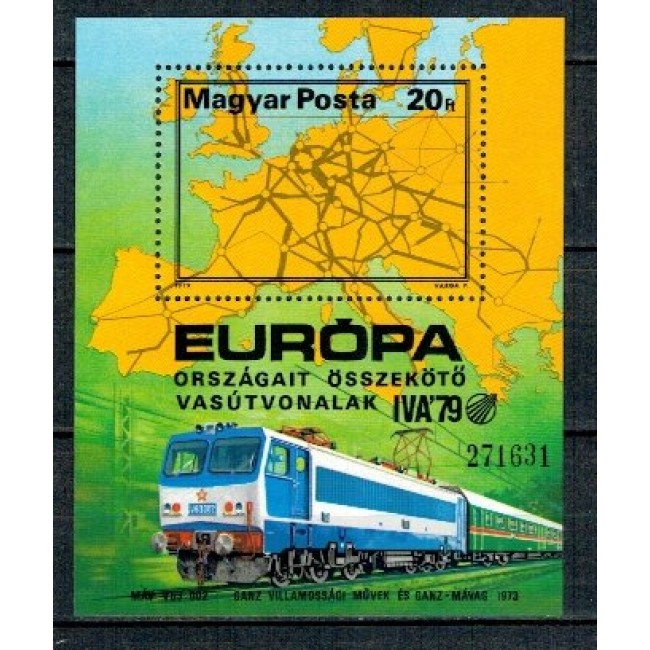 Ungaria 1979 - Caile ferate Europene, tren, colita neuzata Ungaria 1979 - Caile ferate Europene, tren, colita neuzata
