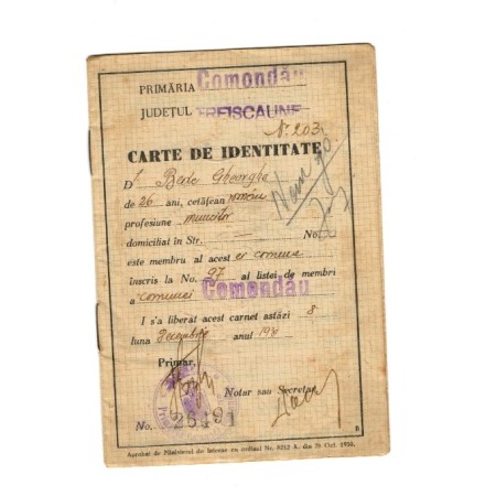 Carte identitate 1930, comuna Comandau, jud. Treiscaune