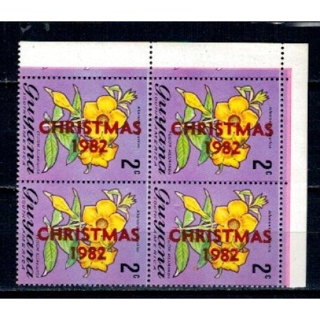 Guyana 1982 - Craciun, supr. pe 2c flori, bloc de 4 neuzat Guyana 1982 - Craciun, supr. pe 2c flori, bloc de 4 neuzat