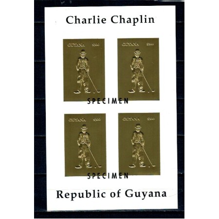 Guyana 1994 - Charlie Chaplin, KLB ndt neuzat, gold foil SPECIME Guyana 1994 - Charlie Chaplin, KLB ndt neuzat, gold foil SPECIME