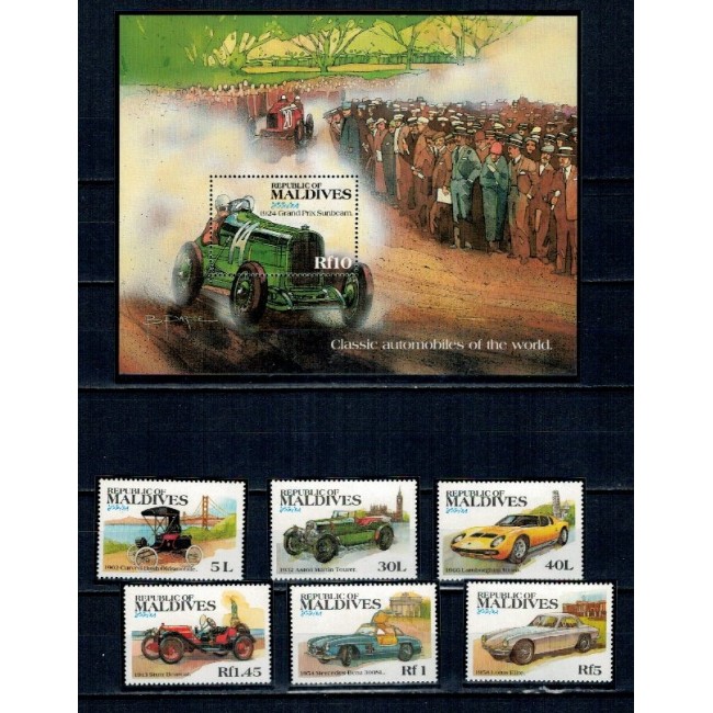 Maldives 1983 - Masini de epoca, serie+colita neuzata