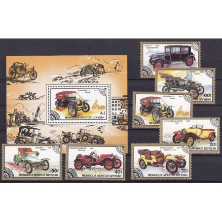 Mongolia 1986 - Masini de epoca, serie+colita neuzata