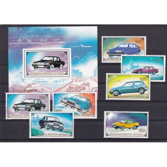 Mongolia 1989 - Masini de epoca, serie+colita neuzata