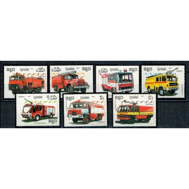 Cambodge 1987 - Masini de pompieri, serie neuzata