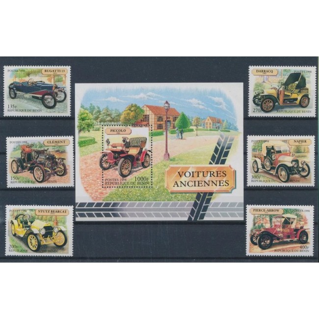 Benin 1998 - Masini de epoca, serie+colita neuzata