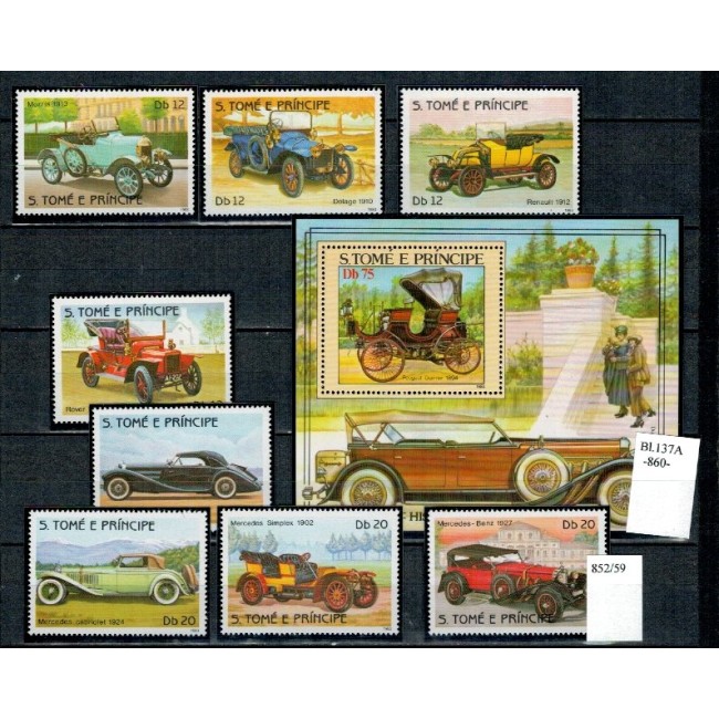 Sao Tome 1983 - Automobile, masini de epoca, serie+colita neuzat