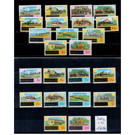 St. Kitts 1980 - Vederi, uzuale cu supratipar, serie neuzata St. Kitts 1980 - Vederi, uzuale cu supratipar, serie neuzata