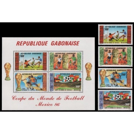 Gabon 1986 - Campionatul Mondial de Fotbal, serie+bloc neuzat Gabon 1986 - Campionatul Mondial de Fotbal, serie+bloc neuzat