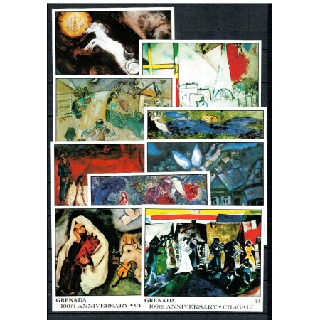 Grenada 1986 - Picturi, Chagall, set 9 colite neuzate Grenada 1986 - Picturi, Chagall, set 9 colite neuzate