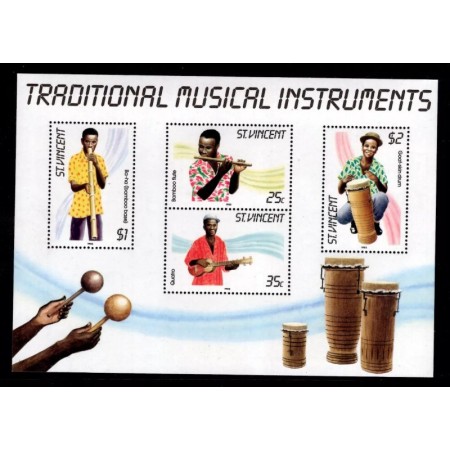 St Vincent 1985 - Instrumente muzicale, bloc neuzat St Vincent 1985 - Instrumente muzicale, bloc neuzat