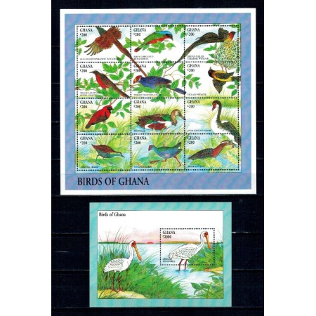 Ghana 1994 - Pasari, fauna, colita+bloc neuzat Ghana 1994 - Pasari, fauna, colita+bloc neuzat