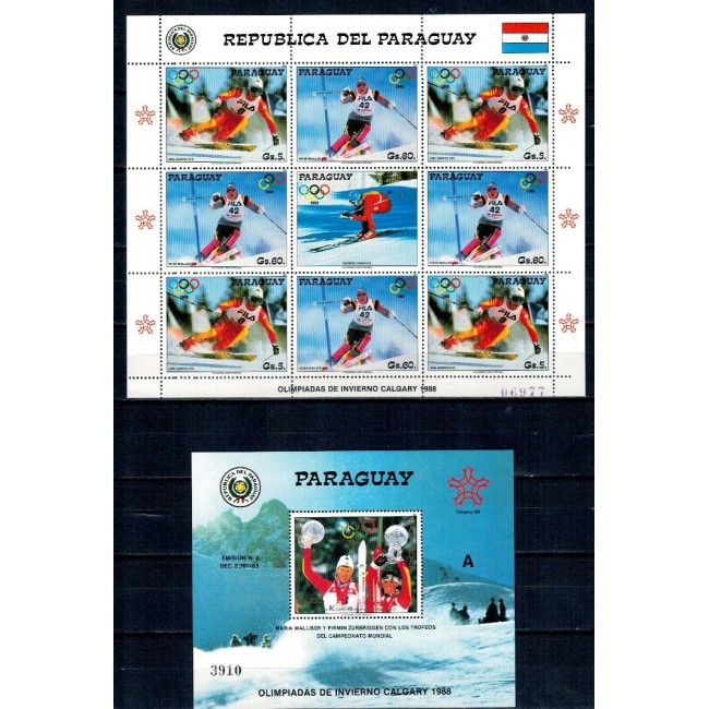 Paraguay 1987 - Jocurile Olimpice de iarna, KLB+colita neuzata Paraguay 1987 - Jocurile Olimpice de iarna, KLB+colita neuzata