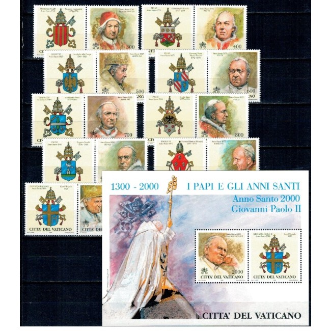 Vatican 2000 - Anul Sfant, Papi, serie cu viniete si colita neuz Vatican 2000 - Anul Sfant, Papi, serie cu viniete si colita neuz