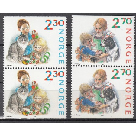 Norvegia 1987 - Craciun, copii, caini, pisici, serie neuzata per
