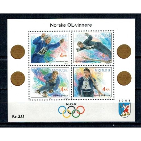 Norvegia 1992 - Jocurile Olimpice de iarna, medaliati, bloc neuz