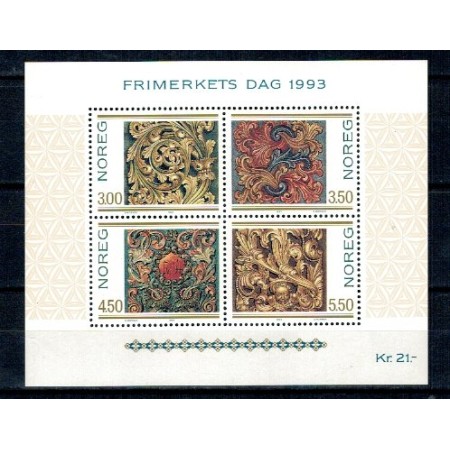 Norvegia 1993 - Ziua marcii postale, sculptura in lemn, bloc neu