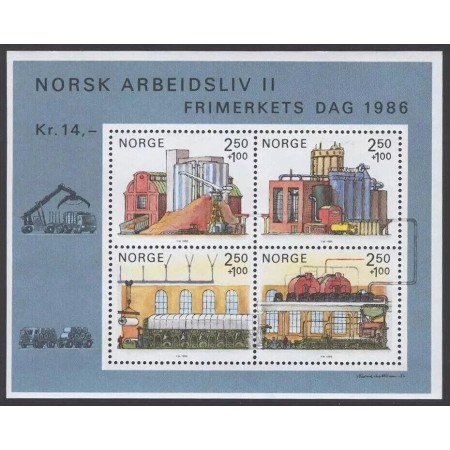 Norvegia 1986 - Ziua marcii postale, cladiri, industrie, bloc ne