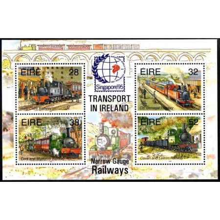 Irlanda 1995 - Trenuri, transport, Expo Singapore, bloc neuzat