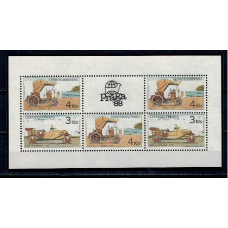 Cehoslovacia 1988 - Mașini de epoca, bloc neuzat, in carnet