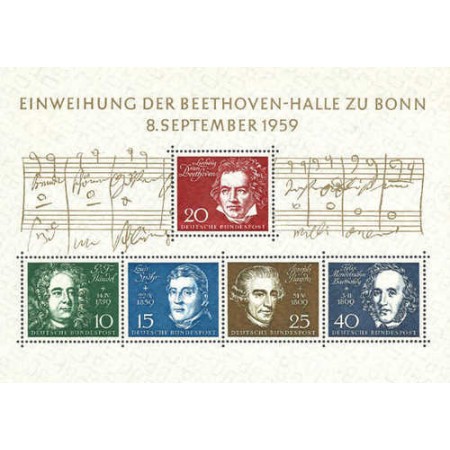 Bundes 1959 - Beethoven, muzicieni, bloc neuzat Bundes 1959 - Beethoven, muzicieni, bloc neuzat