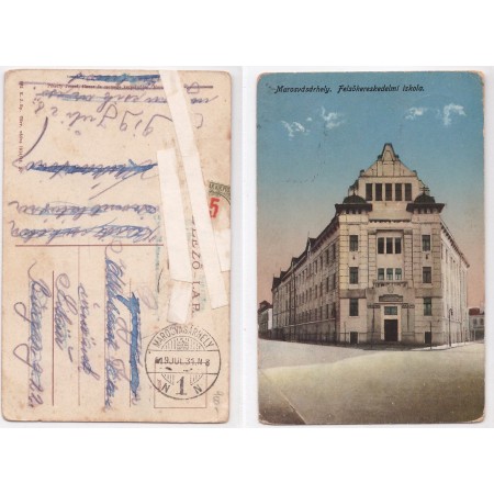 Targu Mures 1919 - Scoala sup. de comert, ilustrata circulata