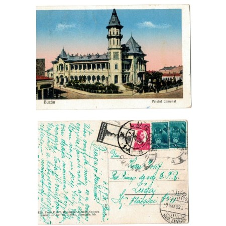 Buzau 1935 - Palatul Comunal, ilustrata circulata