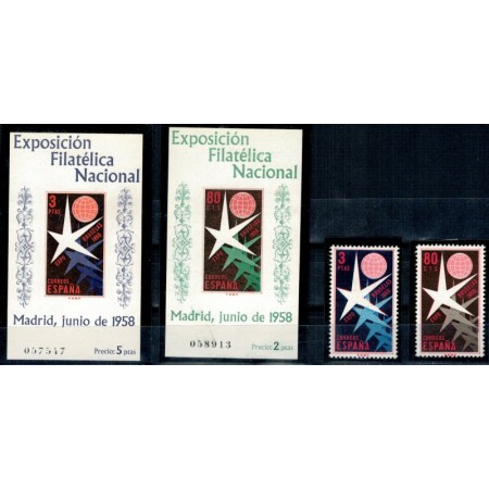 Spania 1958 - Expo filatelic, serie+colite neuzate Spania 1958 - Expo filatelic, serie+colite neuzate