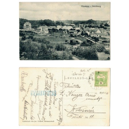 Ocna Sibiului 1916 - Ilustrata circulata, stampila tren