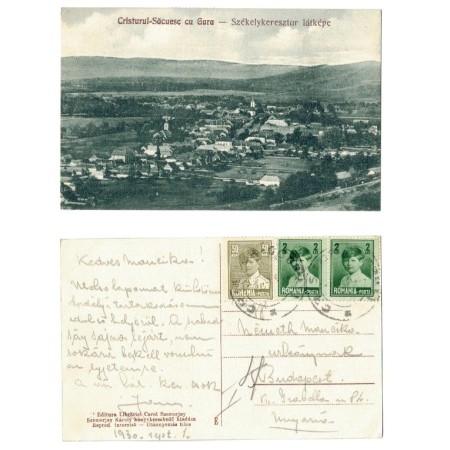 Cristuru Secuiesc 1930 - Vedere de sus, gara, ilustrata circulat
