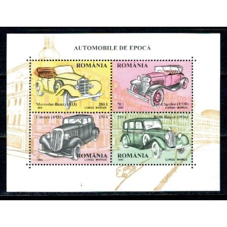 1996 - Automobile de epoca, bloc neuzat, 1 1996 - Automobile de epoca, bloc neuzat, 1