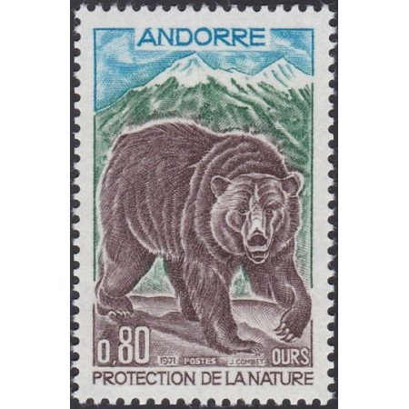 Andorra (Fr) 1971 - Protectia naturii, urs, neuzat Andorra (Fr) 1971 - Protectia naturii, urs, neuzat